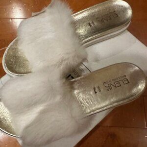 Elena fur slides, Italian 40, US 9.5, new with box